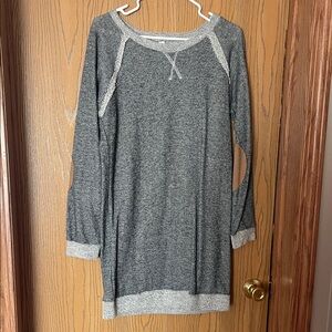 Gray Long Sleeve Tunic Sweater Dress with Elbow Patches